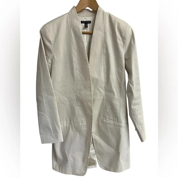 EILEEN FISHER Cream Open-Front Longline Coat Jacket Sz 10 Minimalist Italian - Picture 3 of 11